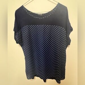 PAPERMOON TOP WOMEN’S SMALL MIXED MEDIA CAP SLEEVE BLOUSE.